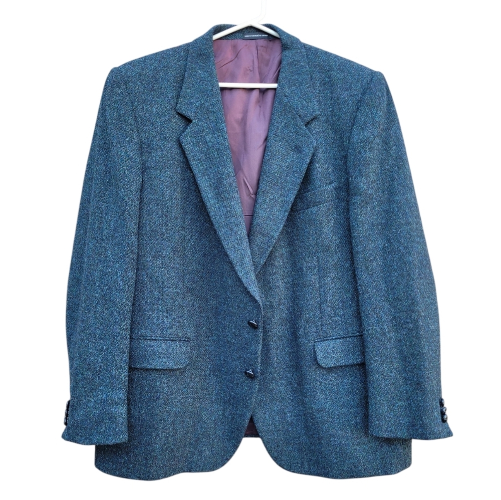 Harris Tweed Blue Green Fleck Wool Blazer Scotland Heritage